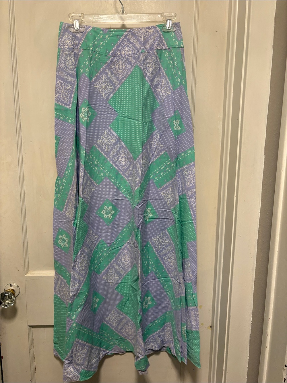 Saks Fifth Avenue Union Made Lavender and Green Bandana Patchwork Maxi Skirt